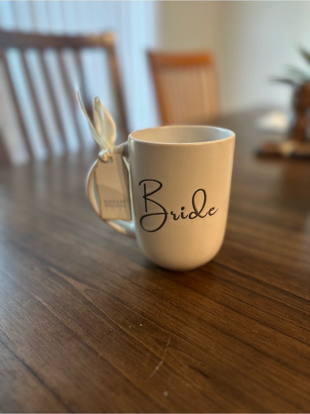 Badgley Mischka Bride Ceramic Mug in Cream with Black Script